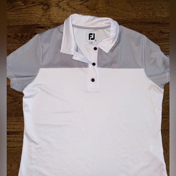 FootJoy FootJoy Women's Lisle Dot Print Yoke Polo- White size small - Picture 2 of 12